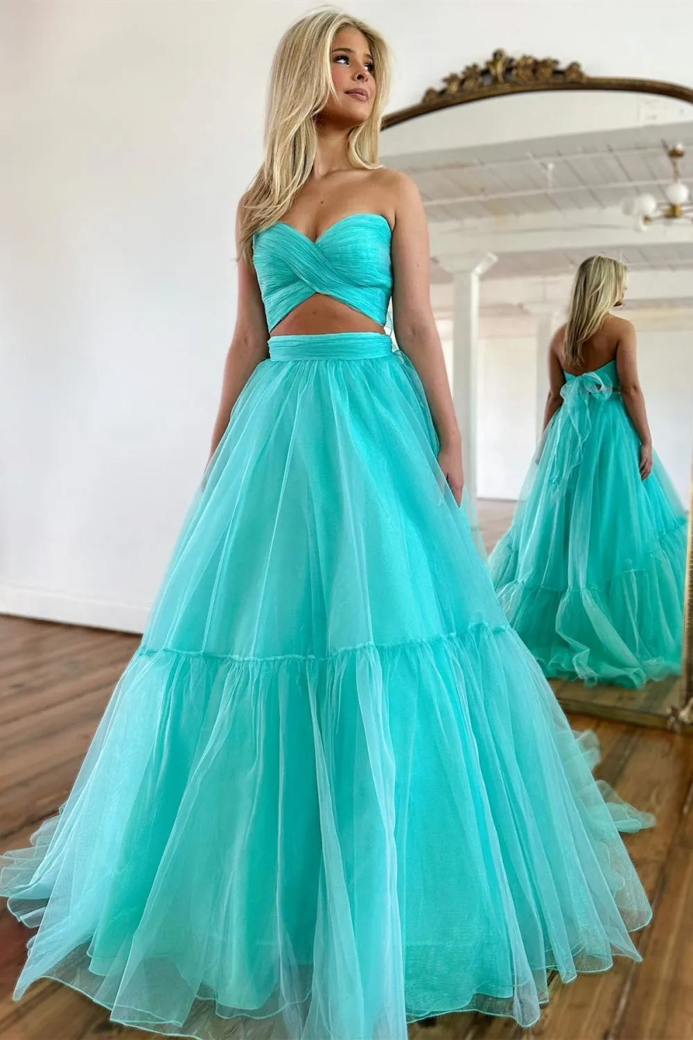 Wholesale Prom Dress A-Line Sweetheart Tulle With Detachable Sleeves