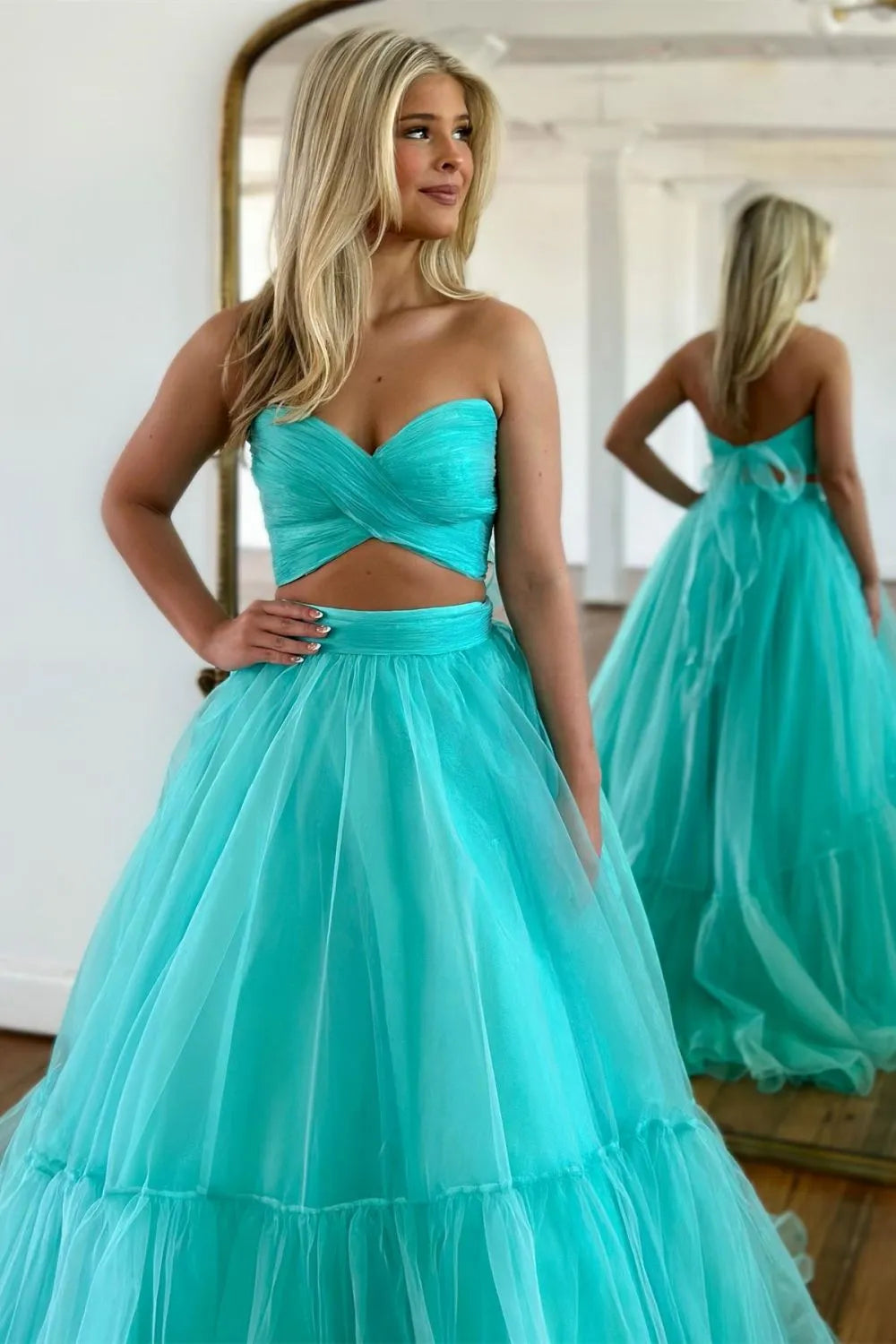 Wholesale Prom Dress A-Line Sweetheart Tulle With Detachable Sleeves