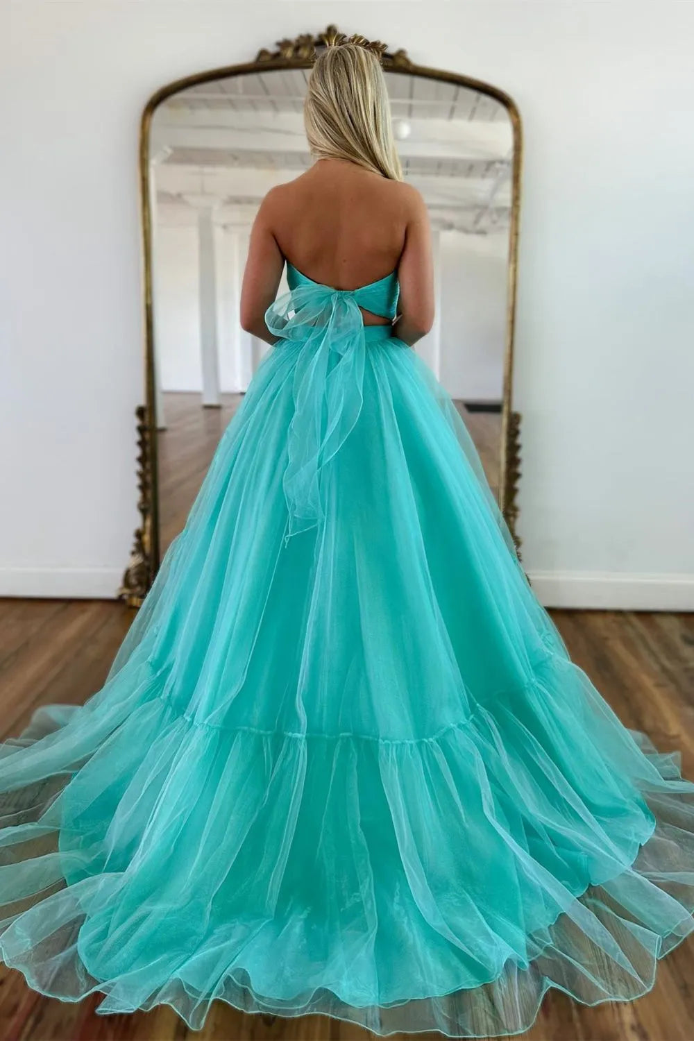 Wholesale Prom Dress A-Line Sweetheart Tulle With Detachable Sleeves