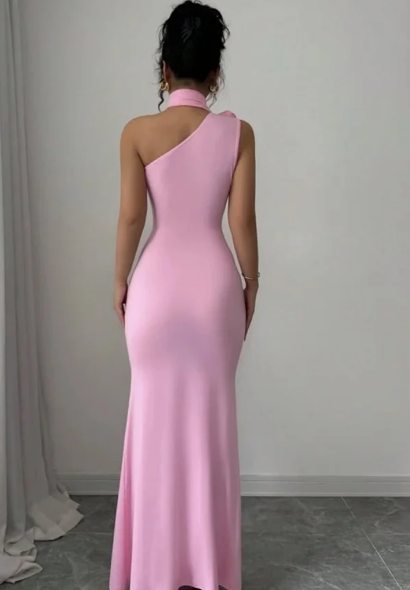 Aimishang Sweet Halter One-Shoulder Long Prom Dress With Flowers Simple Formal Dress Charming Birthday Party Dress