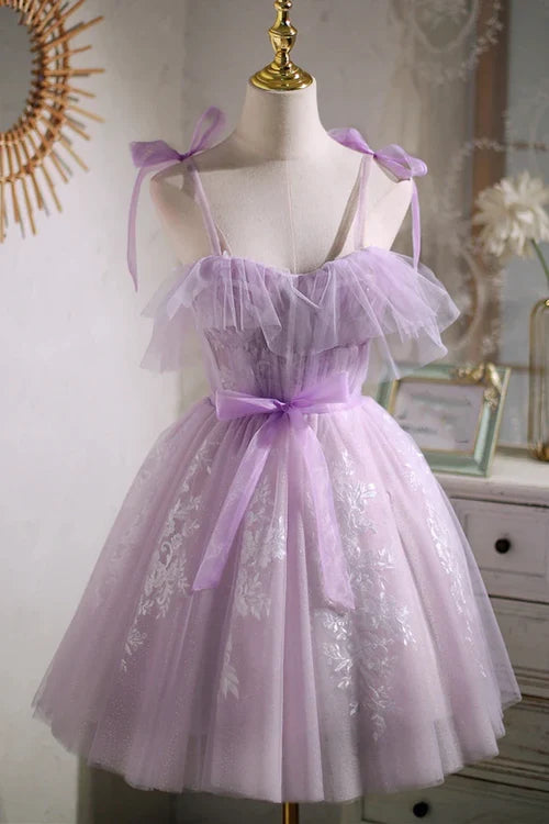 Wholesale Sweet Purple A-line Graduation Dresses Short Party Dress Homecoming Dress with Ribbon