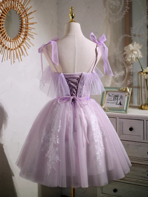 Wholesale Sweet Purple A-line Graduation Dresses Short Party Dress Homecoming Dress with Ribbon