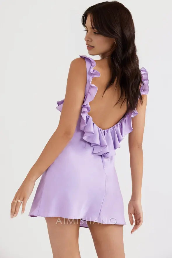 Aimishang Sweet V-neck Sleeveless Ruffle Short Homecoming Dress Cute Birthday Party Dress Lovely Back To School Dress