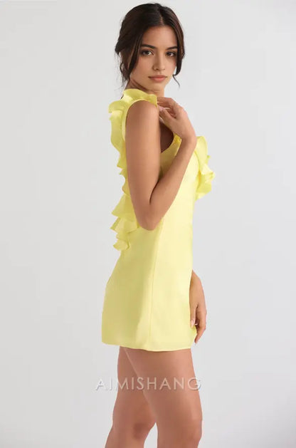 Aimishang Sweet V-neck Sleeveless Ruffle Short Homecoming Dress Cute Birthday Party Dress Lovely Back To School Dress