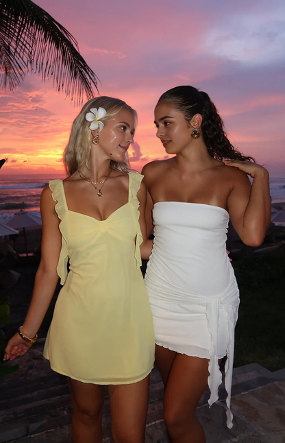 Aimishang Sweet Yellow A Line Ruffle Straps Homecoming Dress Short Graduation Dress Lovely Birthday Party Dress Mini Dress
