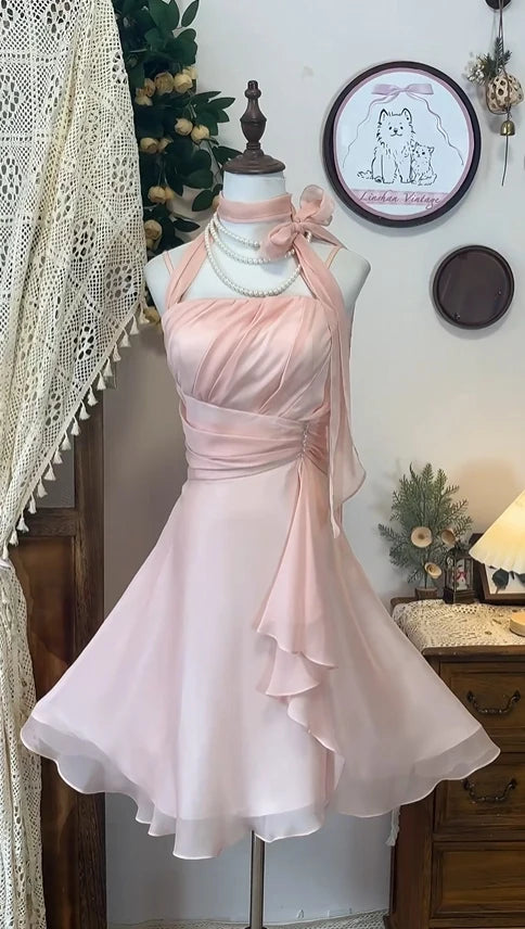Aimishang Sweet A-Line Halter Sleeveless Draped Ruffled Short Homecoming Dress Lovely Party Dress