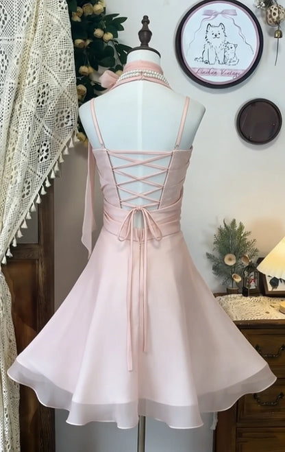 Aimishang Sweet A-Line Halter Sleeveless Draped Ruffled Short Homecoming Dress Lovely Party Dress