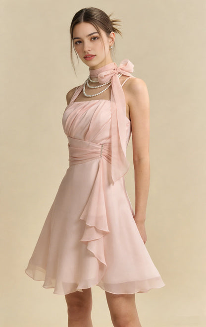 Aimishang Sweet A-Line Halter Sleeveless Draped Ruffled Short Homecoming Dress Lovely Party Dress