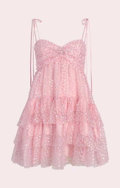 Aimishang Sweet A-Line Princess Straps Sleeveless Layered Short Birthday Party Dress Pretty Mini Homecoming Dress