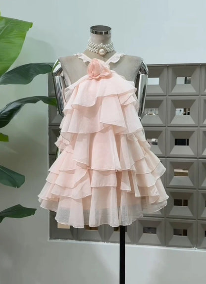 Aimishang Sweet A-Line Ruffled Strap Sleeveless Tiered Ruffled Chiffon Short Homecoming Dress