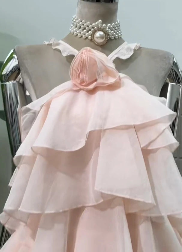 Aimishang Sweet A-Line Ruffled Strap Sleeveless Tiered Ruffled Chiffon Short Homecoming Dress