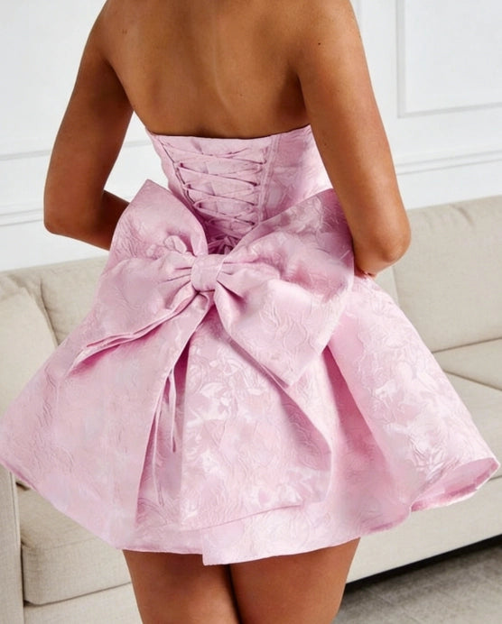Aimishang Sweet A-Line Strapless Sleeveless Short Homecoming Dress Cute Party Dress With Bow