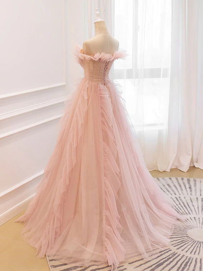 Aimishang Sweet A-line Off Shoulder Tulle Beaded Long Formal Prom Dress Lovely Party Evening Gown
