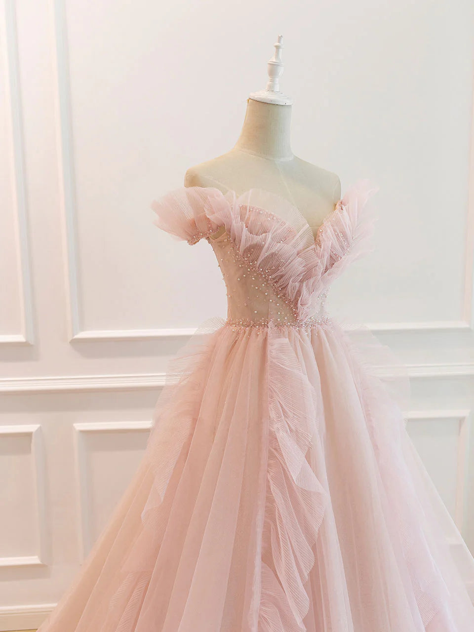 Aimishang Sweet A-line Off Shoulder Tulle Beaded Long Formal Prom Dress Lovely Party Evening Gown