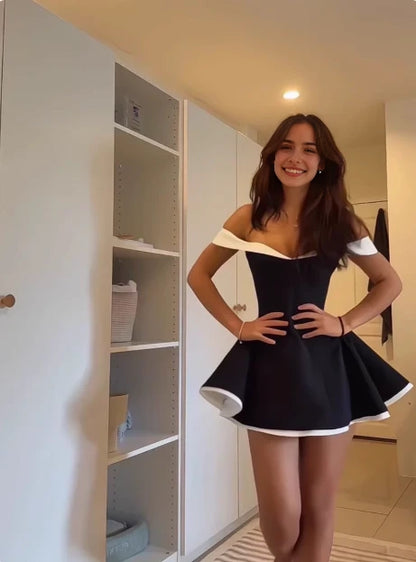 Aimishang Sweet A Line Off Shoulder Black Short Birthday Party Dress Lovely Homecoming Dress