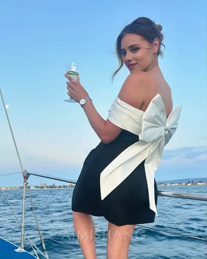 Aimishang Sweet A Line Off Shoulder Homecoming Dress With Bow Short Graduation Dress Lovely Birthday Party Dress