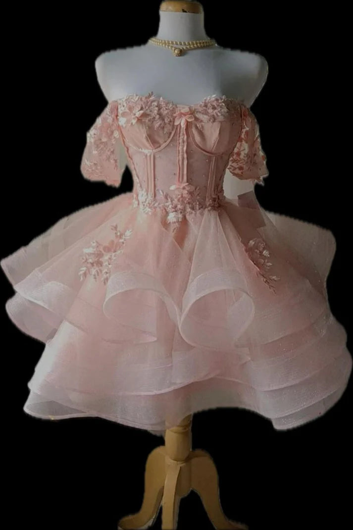 Aimishang Sweet A Line Off The Shoulder Tulle Short Birthday Party Dress Pretty Graduation Homecoming Dress with Appliques