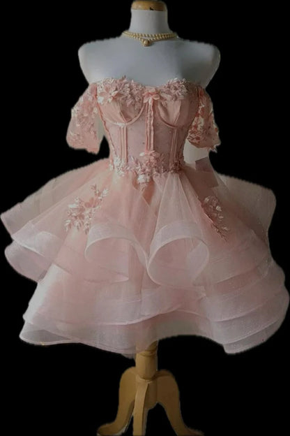Aimishang Sweet A Line Off The Shoulder Tulle Short Birthday Party Dress Pretty Graduation Homecoming Dress with Appliques