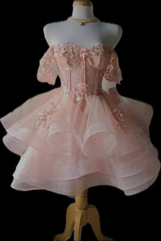 Aimishang Sweet A Line Off The Shoulder Tulle Short Birthday Party Dress Pretty Graduation Homecoming Dress with Appliques