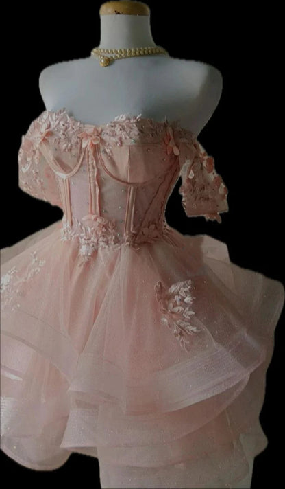 Aimishang Sweet A Line Off The Shoulder Tulle Short Birthday Party Dress Pretty Graduation Homecoming Dress with Appliques
