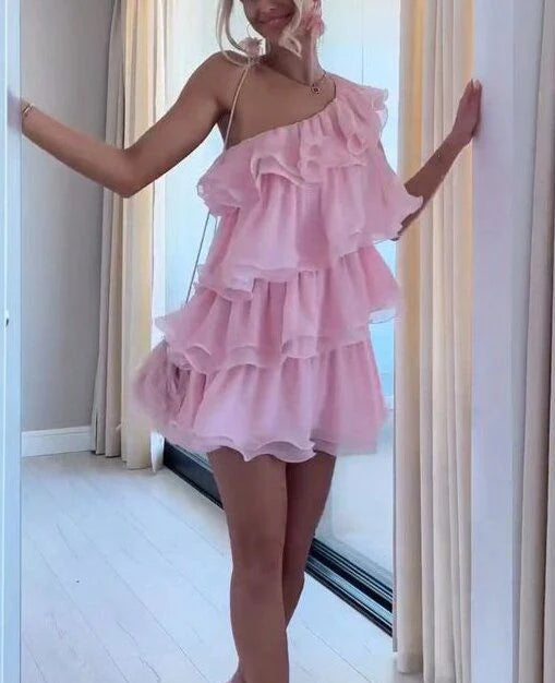 Aimishang Sweet A Line One Shoulder Layered Short Summer Birthday Party Dress Lovely Homecoming Dress