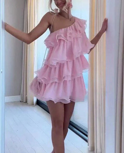 Aimishang Sweet A Line One Shoulder Layered Short Summer Birthday Party Dress Lovely Homecoming Dress