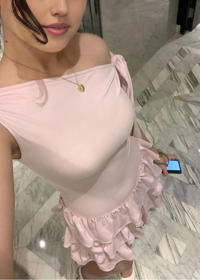 Aimishang Sweet A Line One Shoulder Sleeveless Ruffles Short Homecoming Dress Summer Birthday Party Dress