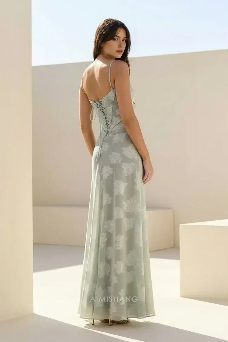 Aimishang Charming A Line Spaghetti Straps Floral Maxi Dress Lovely Graduation Dress Elegant Party Evening Gowns Sleeveless Long Formal Prom Dress