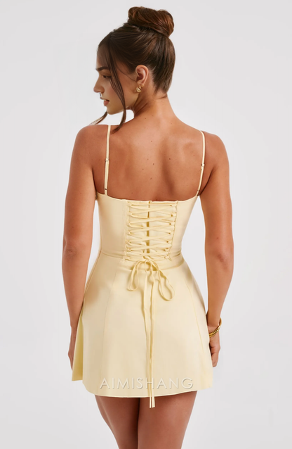 Aimishang Sweet A Line Spaghetti Straps Sleeveless Mini Dress Homecoming Dress Short Graduation Dress Lovely Birthday Party Dress