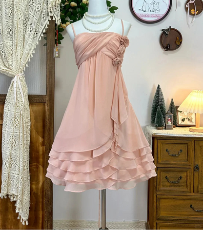 Aimishang Sweet A Line Spaghetti Straps Sleeveless Ruffle Floral Short Party Prom Dress Lovely Homecoming Dress