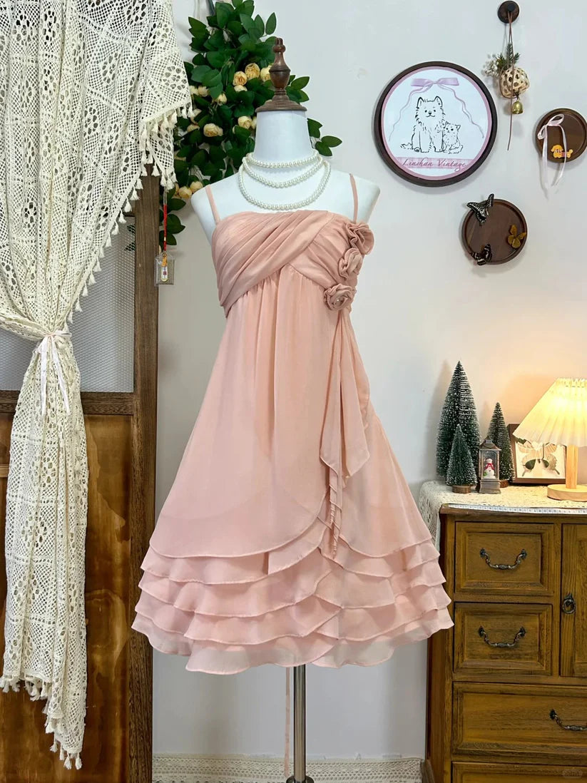 Aimishang Sweet A Line Spaghetti Straps Sleeveless Ruffle Floral Short Party Prom Dress Lovely Homecoming Dress