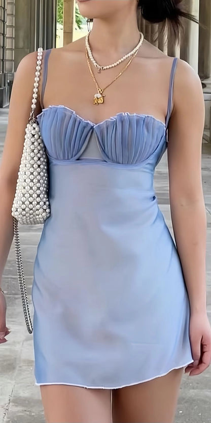 Aimishang Sweet Blue Sweetheart Neck Spaghetti Straps Sheath Sleeveless Short/Mini Summer Party Homecoming Dress For Girls