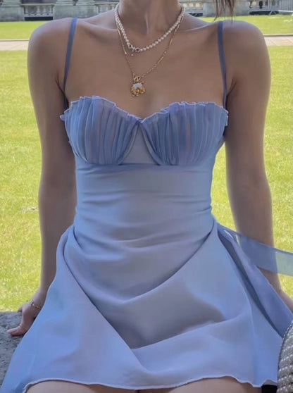 Aimishang Sweet Blue Sweetheart Neck Spaghetti Straps Sheath Sleeveless Short/Mini Summer Party Homecoming Dress For Girls