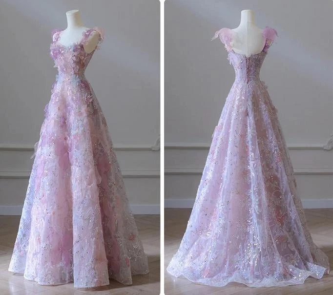 Aimishang Sweet Flowers A-Line Sleeveless Long Prom Dress Romantic Birthday Party Dress