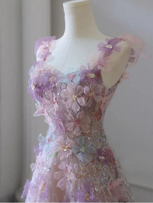 Aimishang Sweet Flowers A-Line Sleeveless Long Prom Dress Romantic Birthday Party Dress