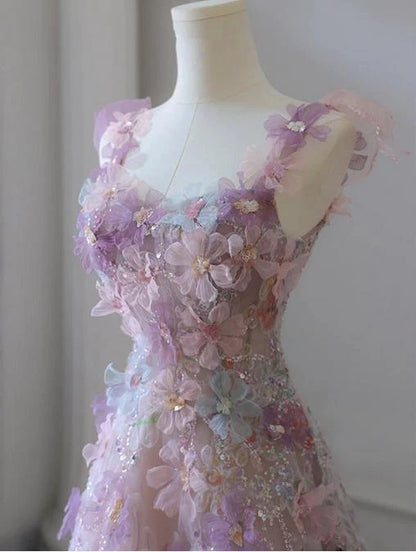 Aimishang Sweet Flowers A-Line Sleeveless Long Prom Dress Romantic Birthday Party Dress