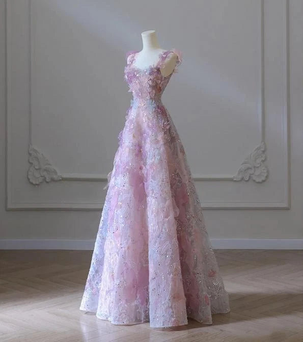 Aimishang Sweet Flowers A-Line Sleeveless Long Prom Dress Romantic Birthday Party Dress