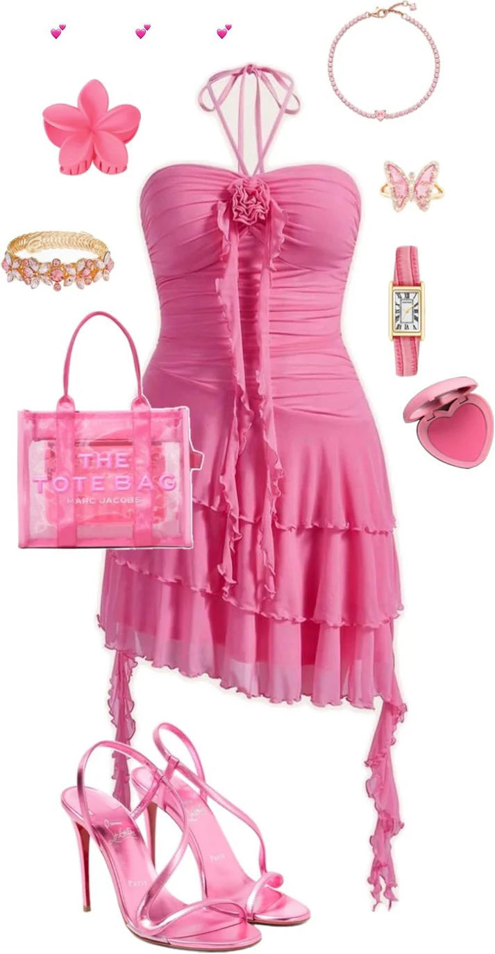 Aimishang Sweet Halter Layered Sleeveless Short Summer Birthday Party Dress Lovely Mini Homecoming Dress