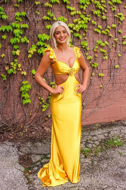 Aimishang Sweet Mermaid Ruffle Straps Cutout Sleeveless Evening Party Dresses Lovely Long Formal Graduation Dress