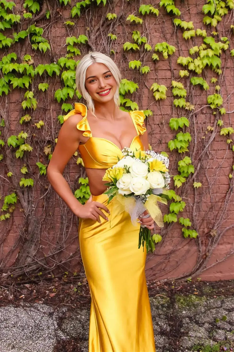Aimishang Sweet Mermaid Ruffle Straps Cutout Sleeveless Evening Party Dresses Lovely Long Formal Graduation Dress