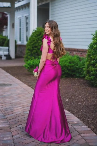 Aimishang Sweet Mermaid Ruffle Straps Cutout Sleeveless Evening Party Dresses Lovely Long Formal Graduation Dress