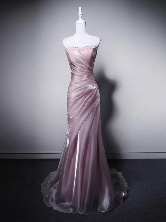 Aimishang Sweet Mermaid Strapless Sleeveless Beaded Long Formal Prom Dress Pretty Party Evening Gown