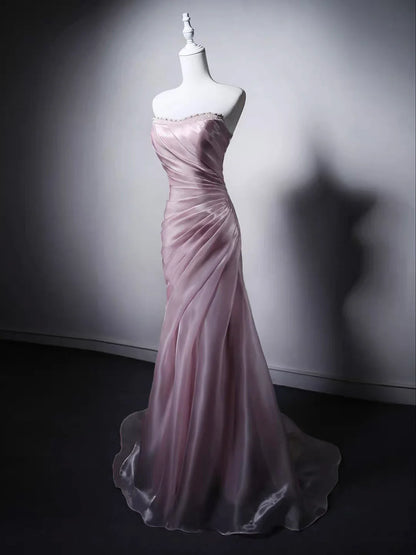 Aimishang Sweet Mermaid Strapless Sleeveless Beaded Long Formal Prom Dress Pretty Party Evening Gown