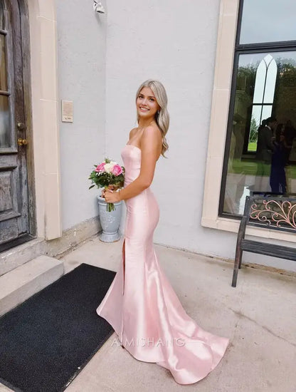 Aimishang Sweet Mermaid Strapless Sleeveless Graduation Dress Elegant Formal Prom Dress Cute Party Evening Gown