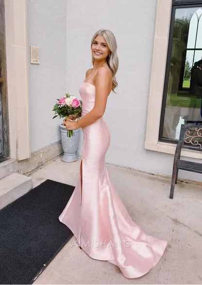 Aimishang Sweet Mermaid Strapless Sleeveless Graduation Dress Elegant Formal Prom Dress Cute Party Evening Gown