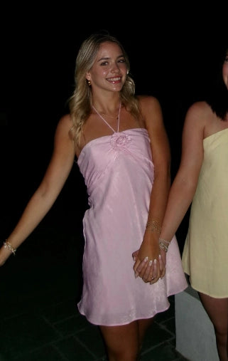 Aimishang Sweet Pink Halter Sleeveless Short/Mini Summer Party Homecoming Dress For Girls