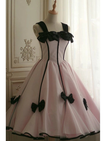 Aimishang Sweet Pink Straps A Line Sleeveless Formal Homecoming Dress Lovely Birthday Party Dress With Bows