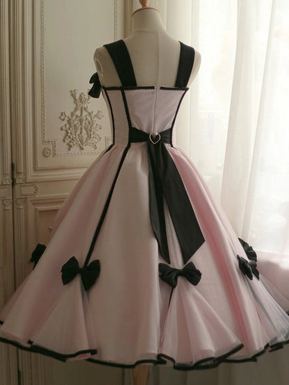 Aimishang Sweet Pink Straps A Line Sleeveless Formal Homecoming Dress Lovely Birthday Party Dress With Bows