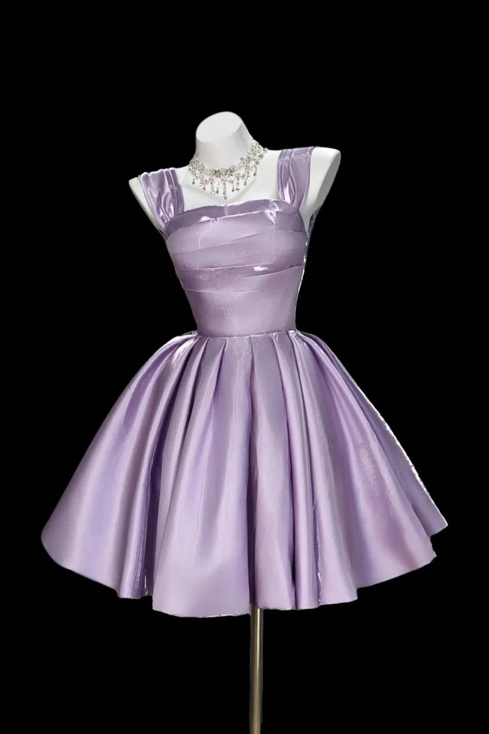 Aimishang Sweet Purple A Line Square Neck Pleated Short Party Prom Dress Lovely Sleeveless Homecoming Dress