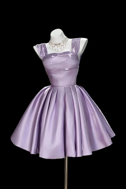 Aimishang Sweet Purple A Line Square Neck Pleated Short Party Prom Dress Lovely Sleeveless Homecoming Dress